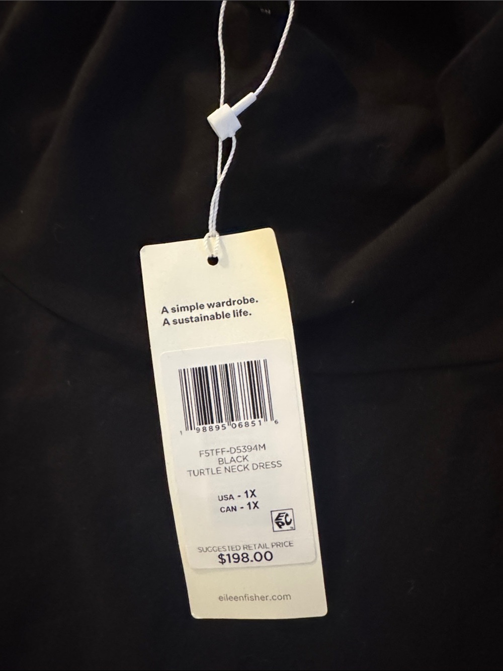 Eileen Fisher Stretch Jersey Knit Long Sleeve Black Turtleneck Maxi Dress - Picture 8 of 8